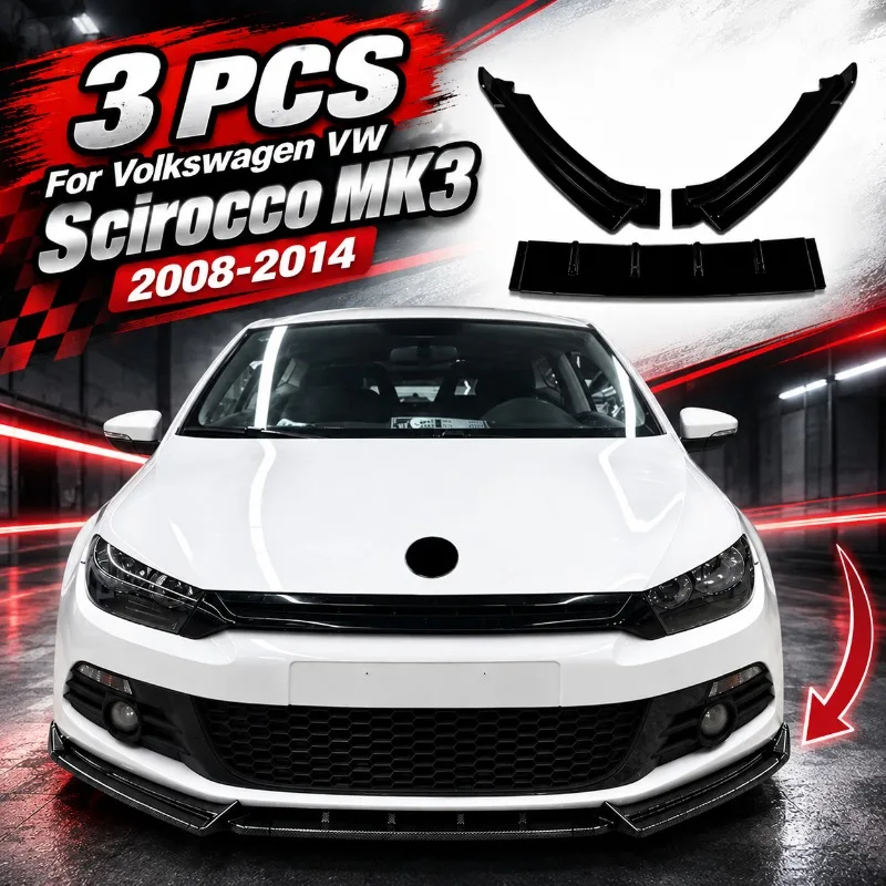3 PCS Car Front Bumper For Volkswagen VW Scirocco MK3 2008-2014 Standard Front Lip Spoiler Diffuser Body Kits Auto Accessories