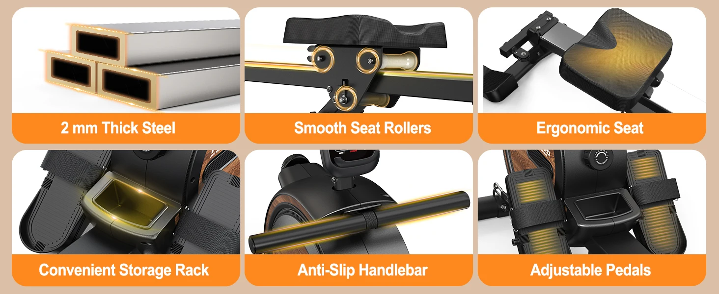 Magnetisches Rudergerät mit Einzigartigem Seilsystem, 2-in-1 Kardio- & Krafttraining, Bluetooth-Monitor, Tablet-Halterung, 160KG Maximalgewicht – Detail 9
