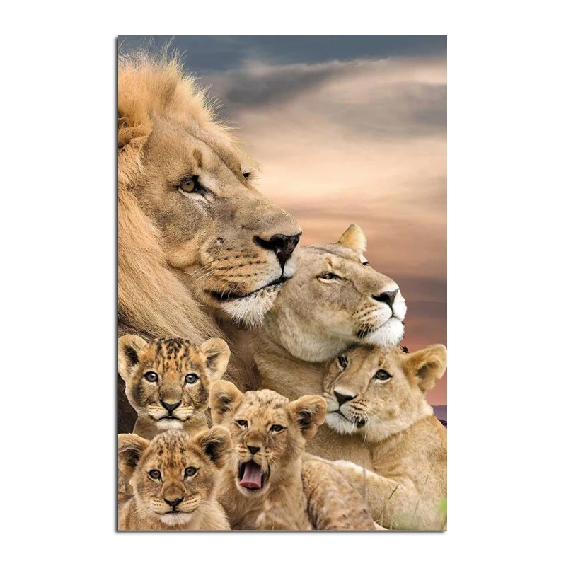 Canvas Print, Lion Lioness with Baby Painting, Modern Animal Family Wall Art, Poster Picture for Living Room, Home Decor Cuadros