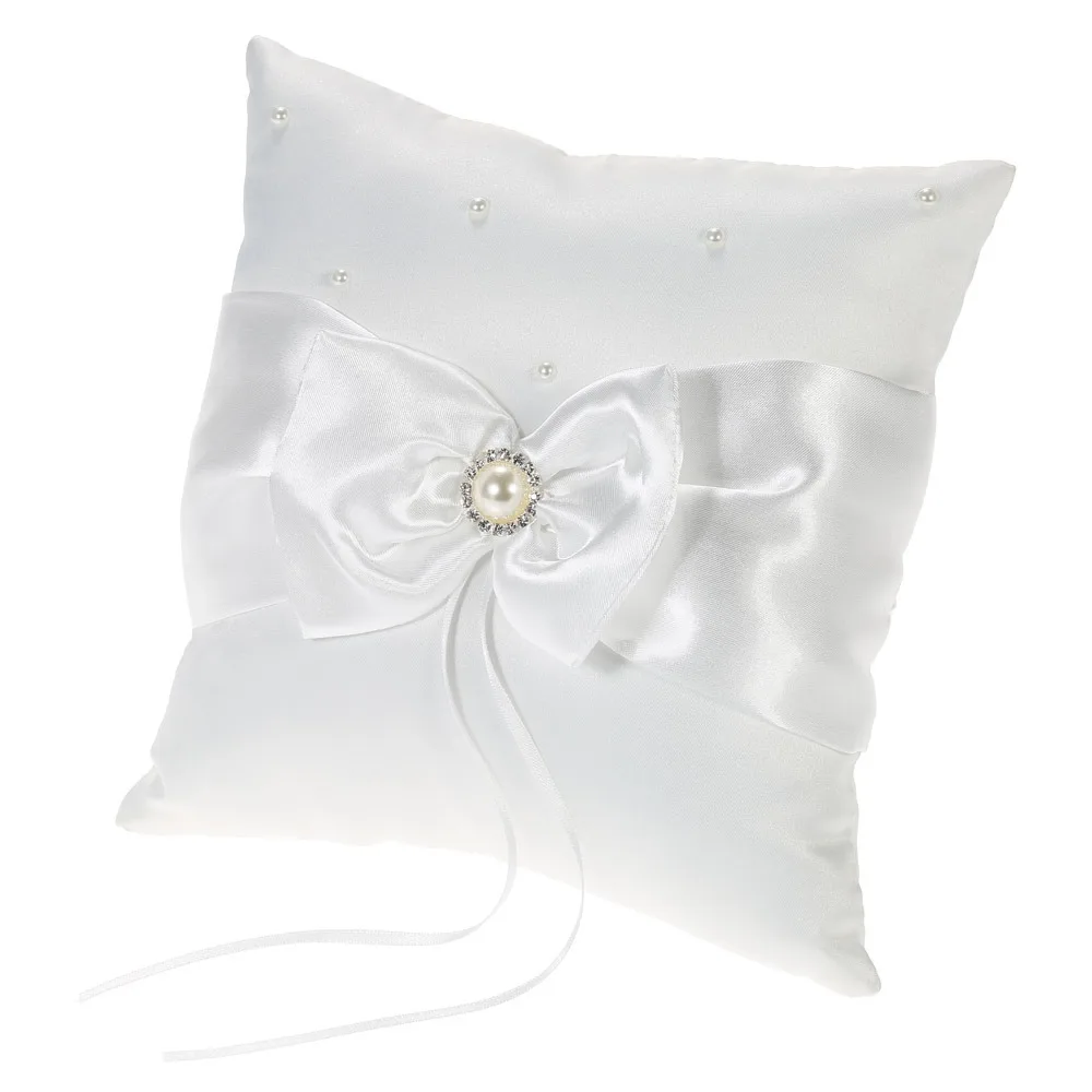 Wedding Flower Basket and Ring Pillow 2-piece Set White Satin+Butterfly Knot Decoration Wedding Flower Boy Flower Basket+Ring