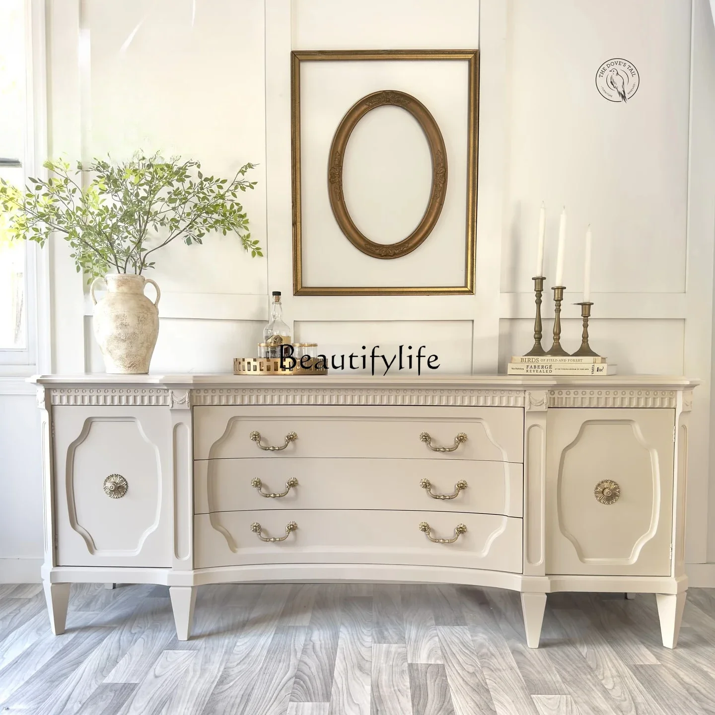 

LJYFrench Cream Style Solid Wood TV Cabinet American Modern Simple Living Room Small Apartment Storage Cabinet Furniture