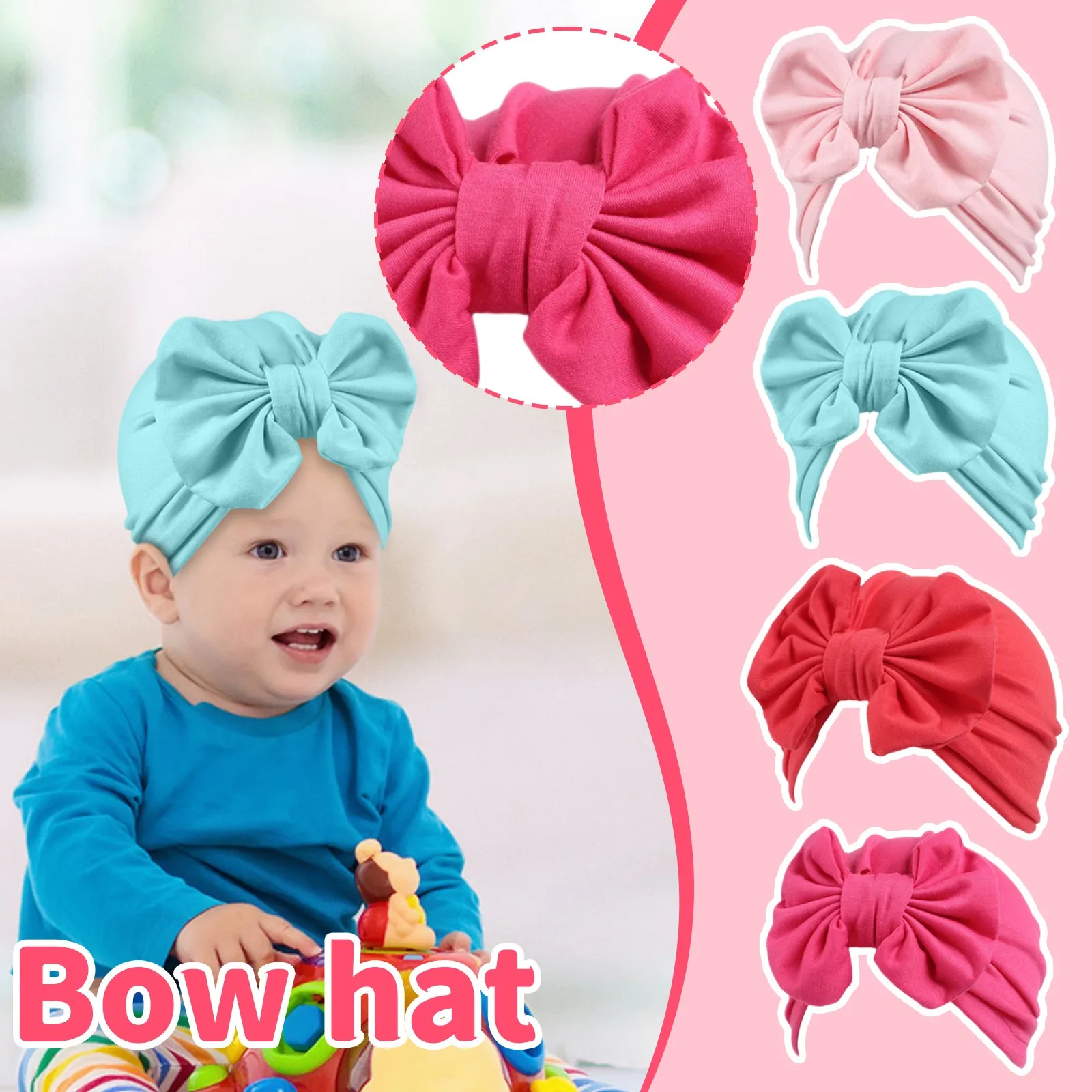 

Baby Bow Headband Cap European And American Children's Solid Color Hat Adjustable High Quality Newborn Fetal Cap
