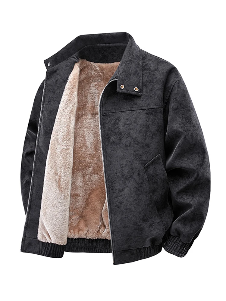 

Men's Fashion Trend RetroLeather Jacket Winter Thickened Warm Outdoor Windproof Thick Solid Color Casual High Quality Coat