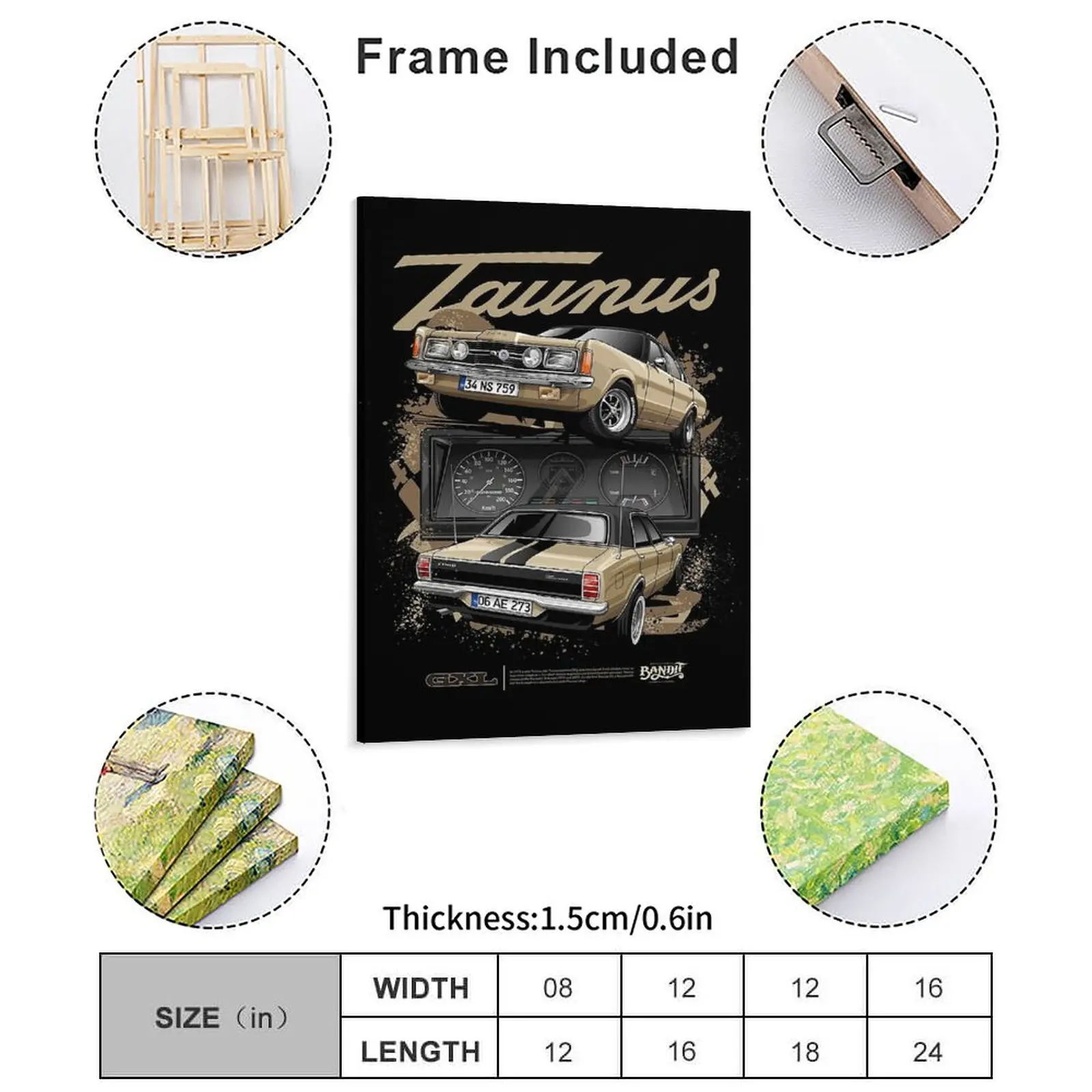 Beige Opel Kadett B Sedan Illustration Canvas Paintings Cave Pub Wall Cave Vintage Plaques Classic Car Metal Posters view 2