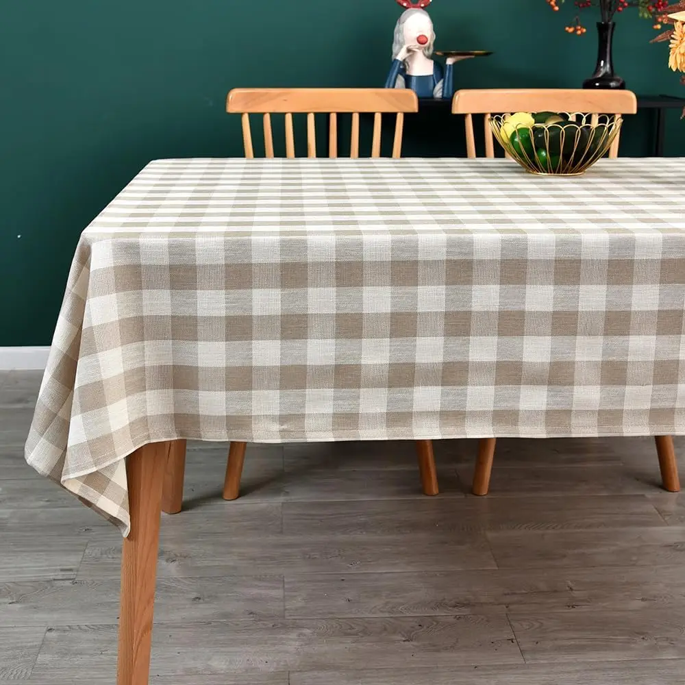 

Gingham Tablecloth Rectangle Table Cloth Heavy Duty Cotton Checkered Table Cover for Spring Picnic Kitchen Dining(C-Beig