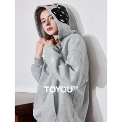 TOYOOUTH Women Fleece Hoodies Sweatshirt 2024 Autumn Winter New Apple Pattern Hooded Thicking Warm Sports Pullover Tops Gray