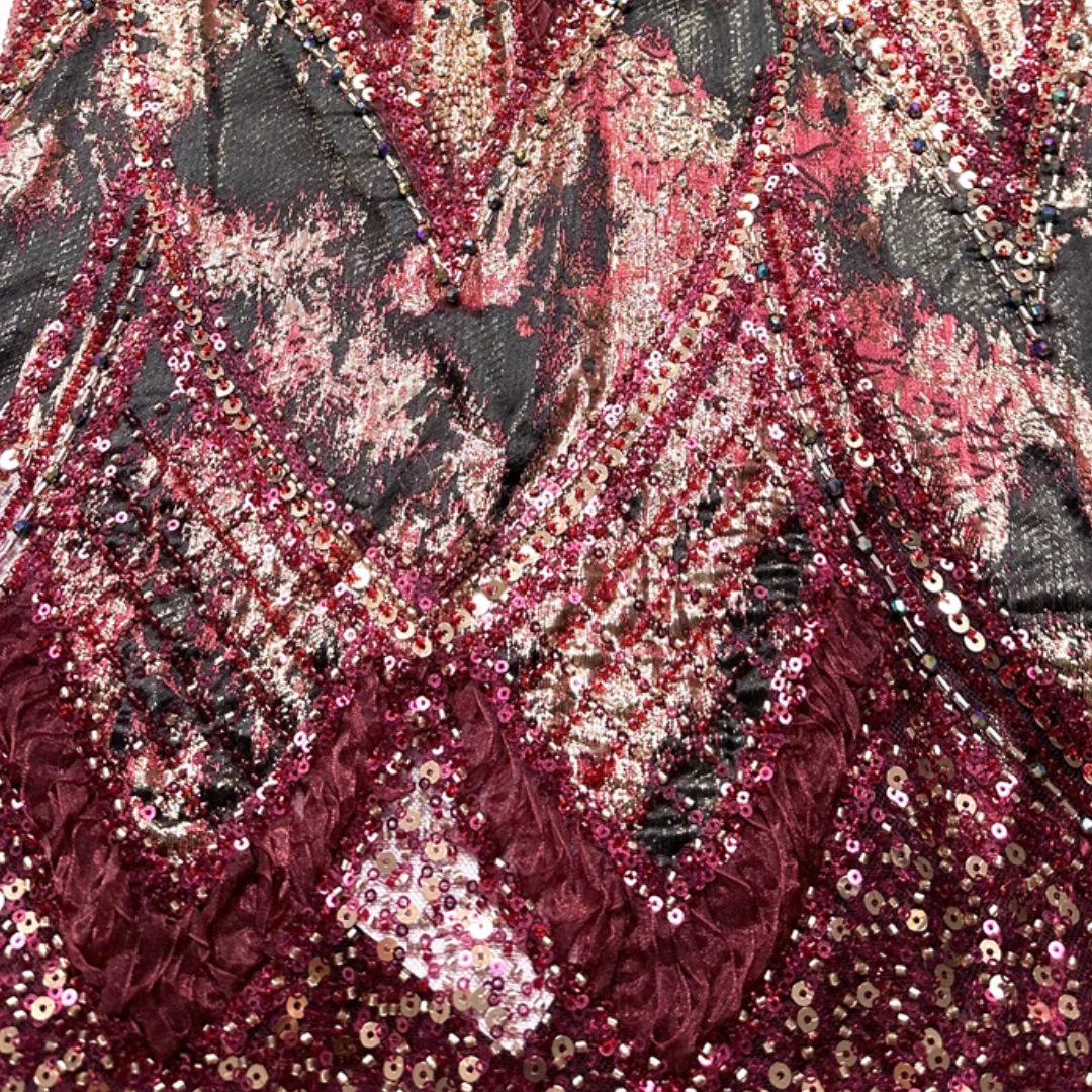 

Африканская жаккардовая кружевная ткань с блестками, 2026, высокое качество, прозрачное кружево с вышивкой бисером для свадебного вечернего платья, 5 ярдов