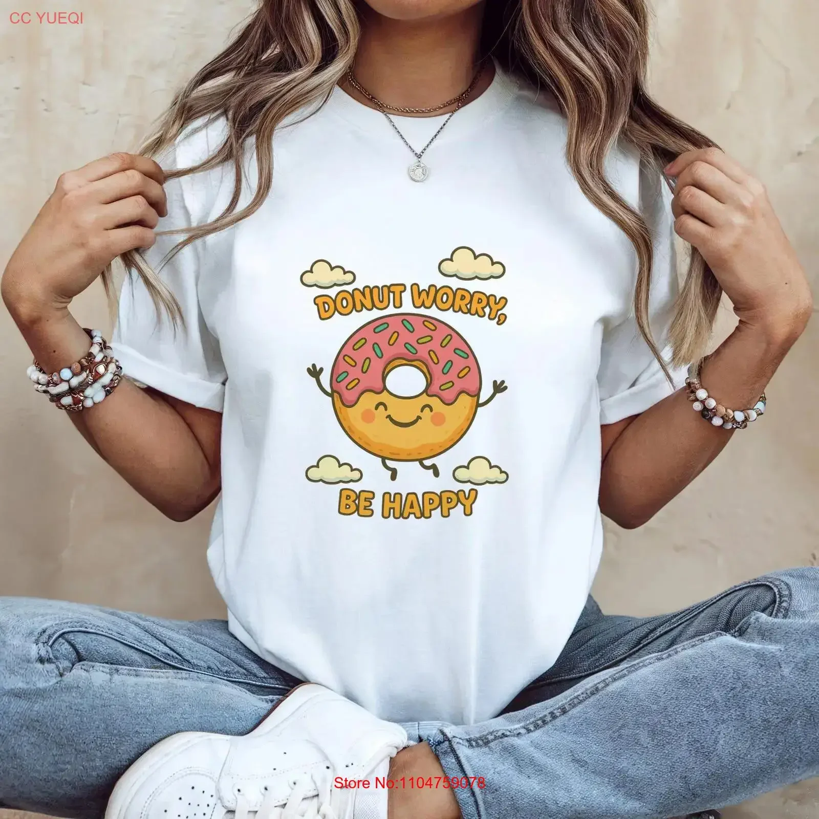Donut Worry Be Happy Funny T shirt Sarcastic Food Lover Doughnut Top Humorous Quote Apparel vintage Washed