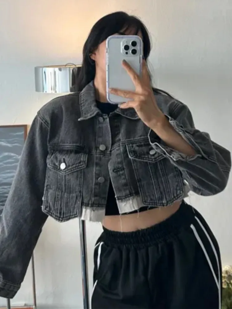 Chic primavera Vintage ort Casual Collar suelto versátil a cuadros un solo botón mujeres Denim Jaet Faionable ropa Casual