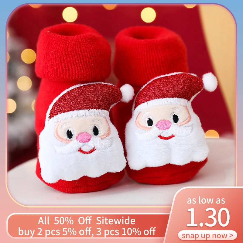 

Cute Baby Christmas Socks Winter Warm Infant Cotton Sock Cartoon Xmas Doll Toddler Non-slip Socks for Girl Boy Newborn Clothing