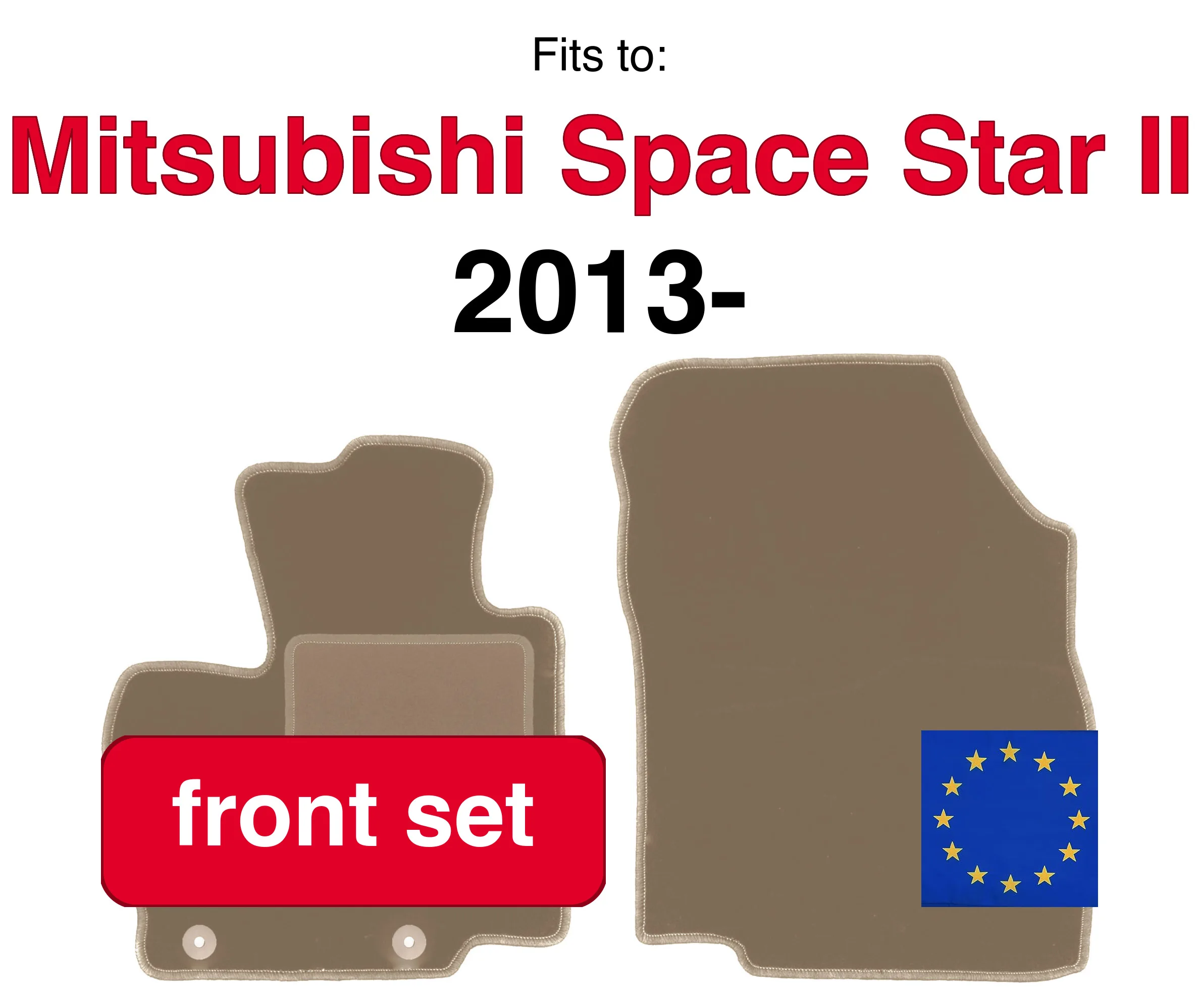 Auto velours vloermatten voor Mitsubishi Space Star II hatchback (2013-) -beige (2 stuks) set auto vloermatten voor de voorkant van de auto