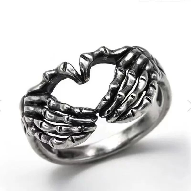 Nuovo anello da donna a forma di cuore con teschio retrò moda uomo e donna stile Punk Hip-Hop teschio cuore anello gioielli per feste regali