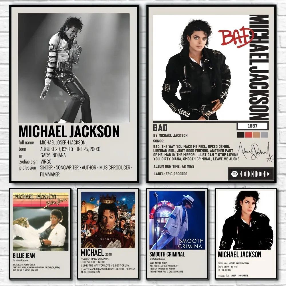 

M-Michael J-Jackson AlbumCover Retro Poster Sticky Wall Art Printing Waterproof Home Living Bed Room Bar Hallway Aesthetic Decor