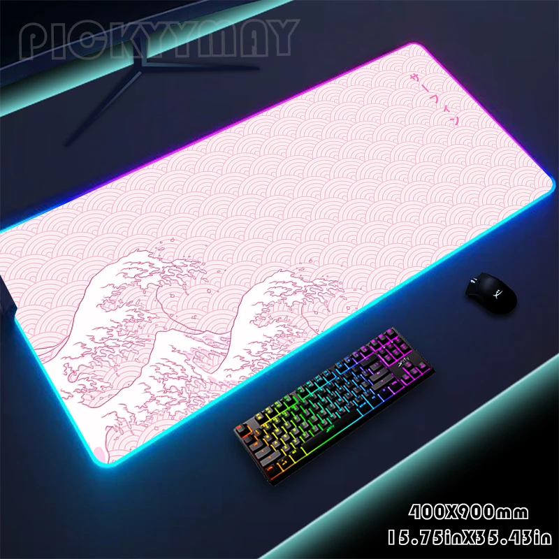 

Mousepads Pink Wave LED Gaming Desk Pad Large Backlight Desk Mat 50x100cm Gamer Mousepad RGB Mouse Pad Luminous Mouse Mat