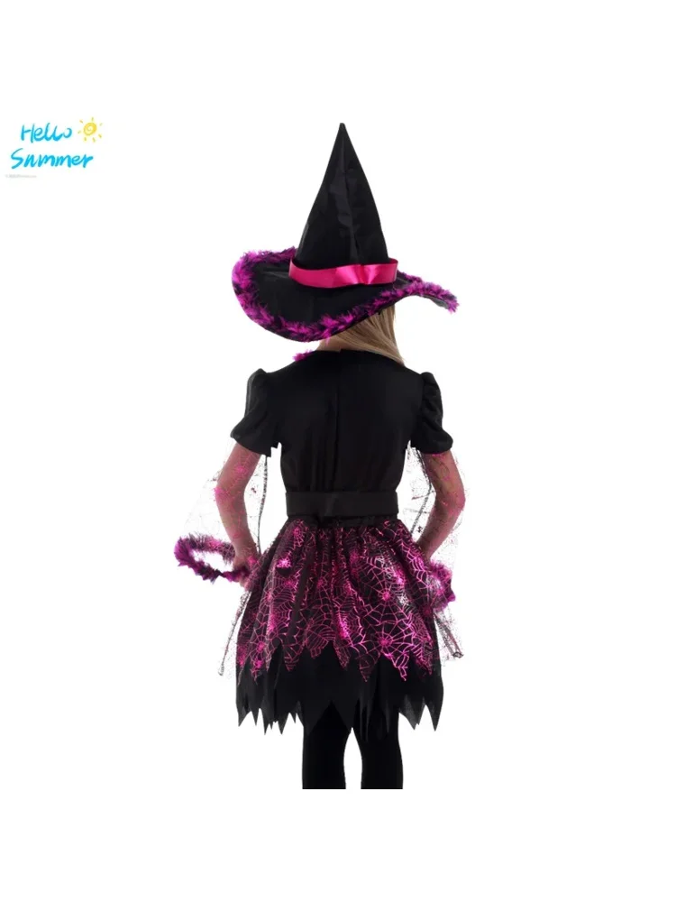 جديد ❤ 2025 هالوين الأرجواني فستان الساحرة مع قبعة مكنسة يتوهم حفلة تنكرية زي تنكري لفتاة الأطفال تأثيري الرقص الاطفال Hol ☆ ☆ ☆