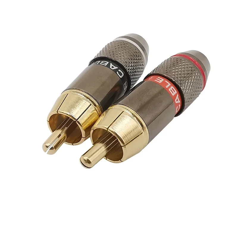 2Pcs Gold Plated RCA Male Plug Adapter Video Audio Wire Connector for 6mm Speaker Cable