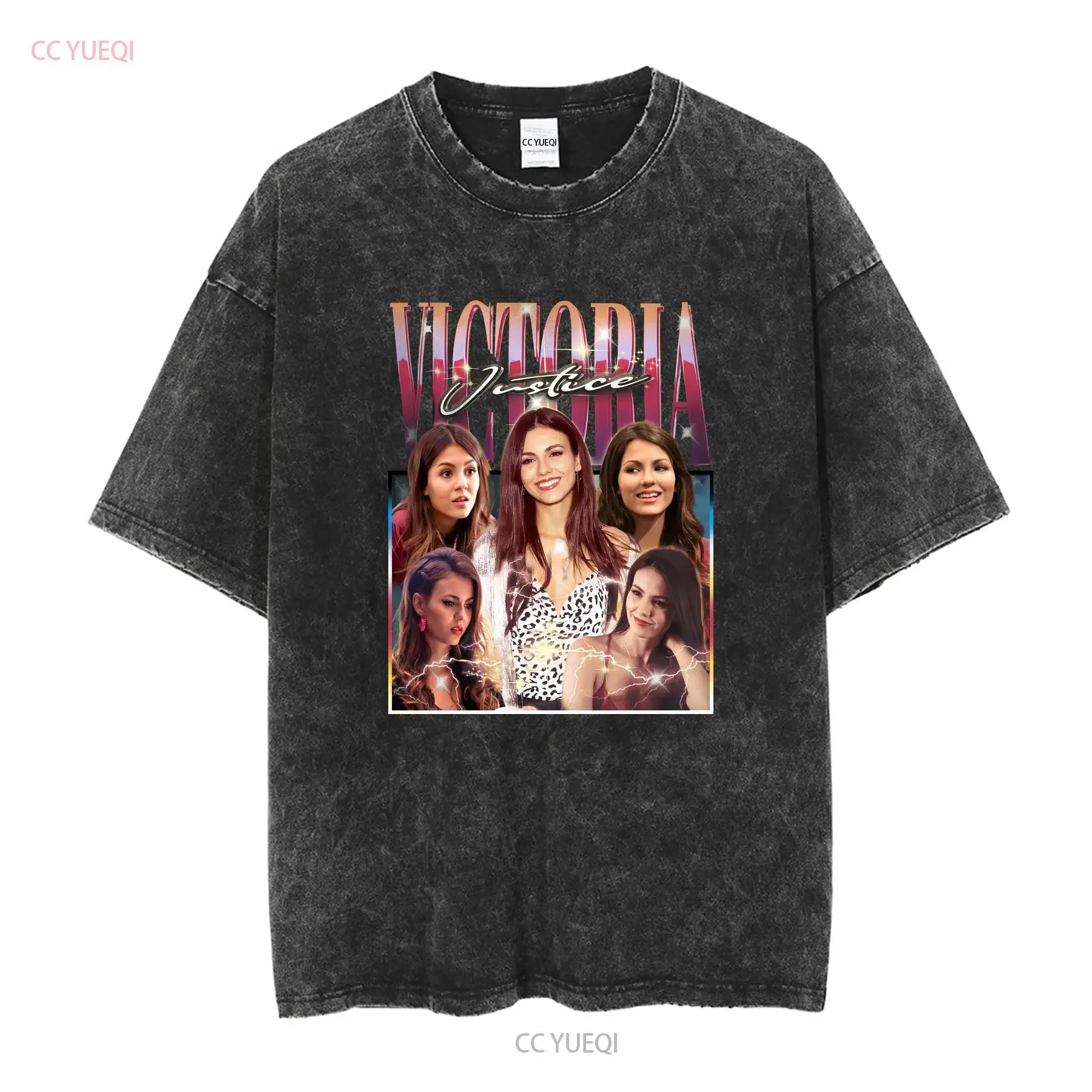 VICTORIA JUSTICE Retro T shirt Fans Lon vintage Washed Breathable Stylish homme Slightly fashion streetwear designer clothes