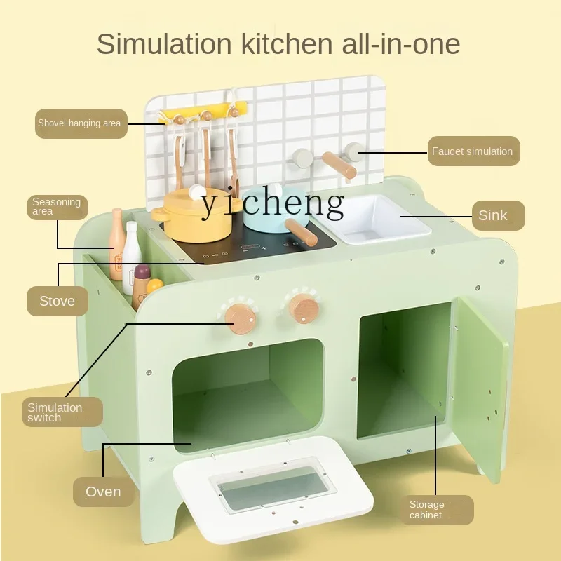 ZC Simulação Cozinhar Brinquedos Crianças Bebê Pequeno Terno de Cozinha Pequeno Fogão Armário de Cozinha de Madeira