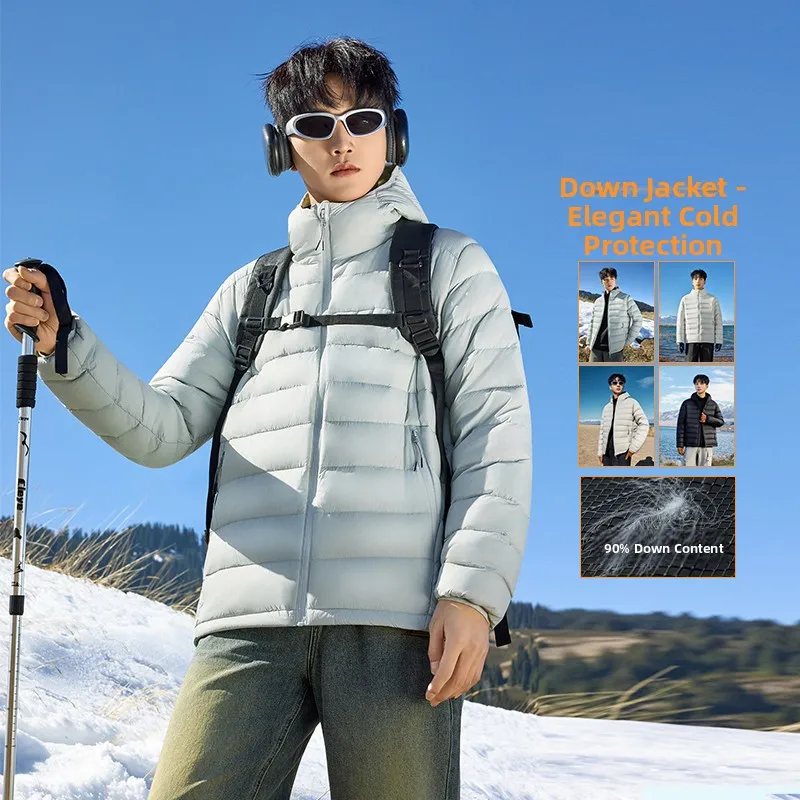 

Men's Winter Lightweight Hooded down Jaet Thin Bone Feather Outdoor Fce Lined Zipper Nylon Casual Sle Anti Wind Warm