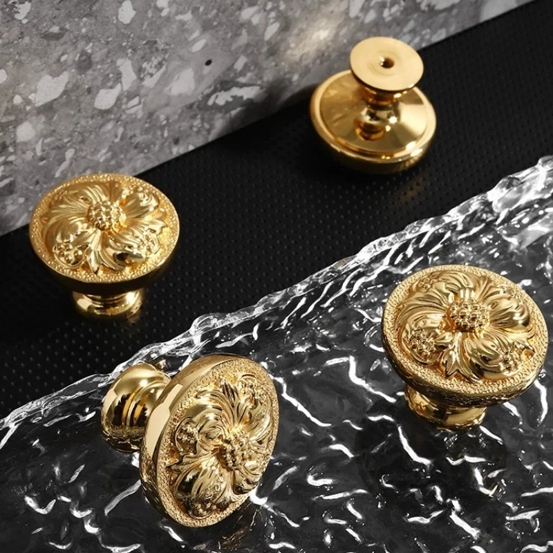 Brass Furniture Genuine Gold Plated Handle Cabinet Door Handle Drawer Light Luxury French European Gold High-end Single Hole