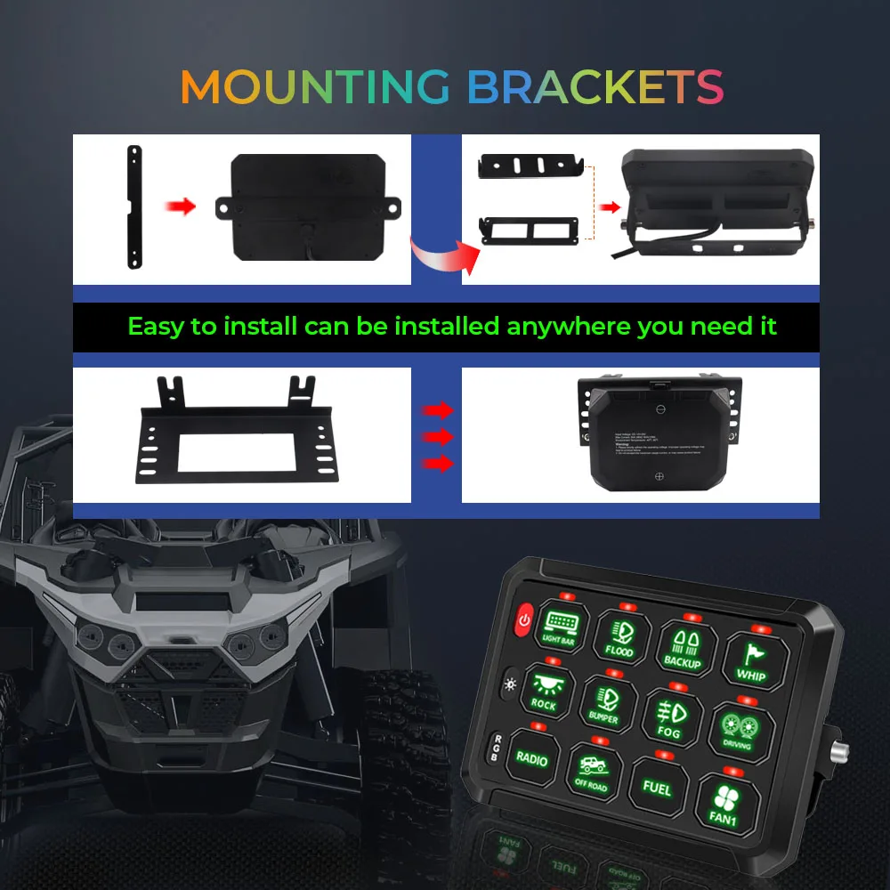 12 Gang Panel Switches Box 12V 24V Multi-Function Remote Key Pad Relay System Controller ON-Off For Jeep Off road 4x4 Truck Boat
