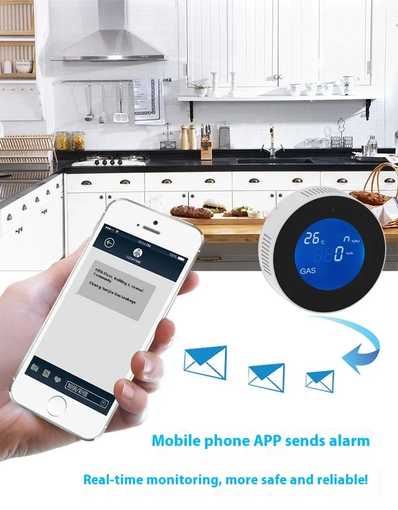 Tuya Wifi Smart Natural Gas Alarm Sensor With temperature function Combustible Gas Leak Detector LCD Display Smart Life App