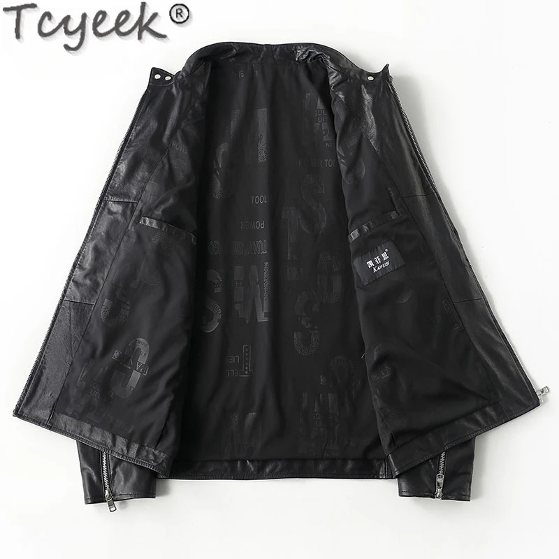 Tcyeek Genuine Leather Jacket Men Motocycle Jackets Autumn Winter Mens Clothes Black Sheepskin Leather Coat Jaqueta De Couro