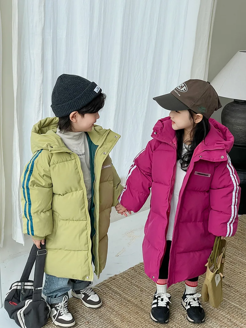 Winter children's cotton padded jacket 2023 new thickened long sleeve hooded cotton padded jacket for boys and girls