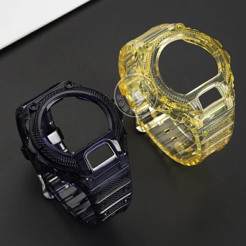DW 6900 Case + strap for Casio G-Shock DW-6900 Transparent TPU Resin Silicone Bezel Band Men Women Sport Watch Accessories men\'s