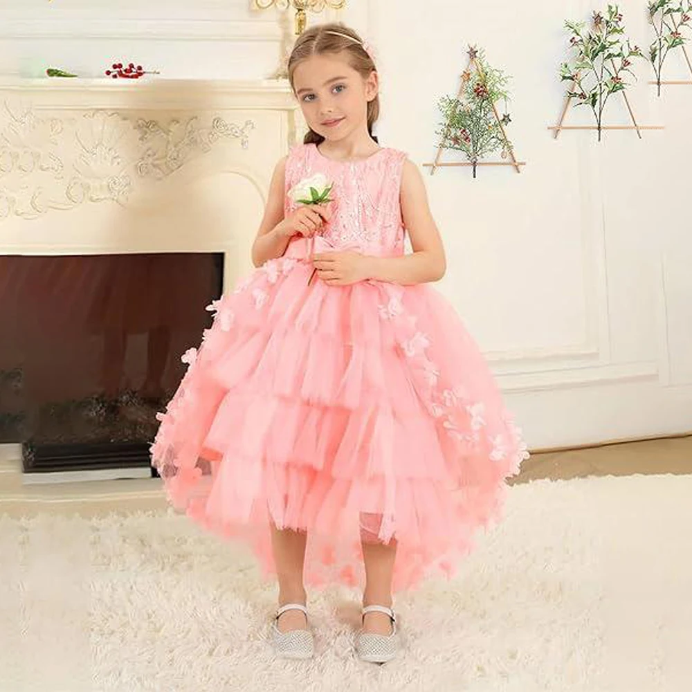 

Summer Trailing Flower Party Girls Dress Tulle Bridesmaids Wedding Princess Dresses for Girl Birthday Evening Christmas Costumes
