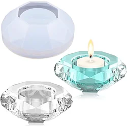 Crystal Diamond Candlestick Tealight Silicone Molds DIY Tealight Candle Holder Epoxy Resin Casting Mold Home Decor Supplies