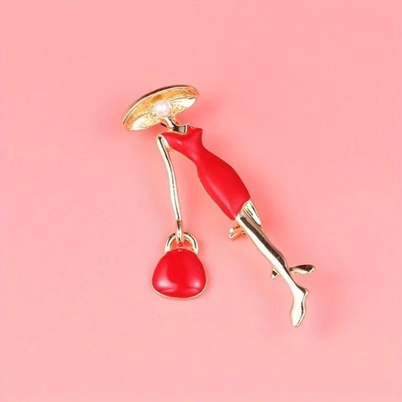 Red Black Pretty Lady Fashion Brooch Enamel Pins Jewelry for Women Bags Hats