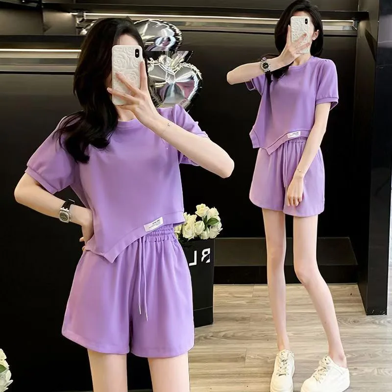 

Sportswear Women's Set Spring/Summer New Style Imitation Cotton Milk Silk T-shirt Shorts Two Piece Set