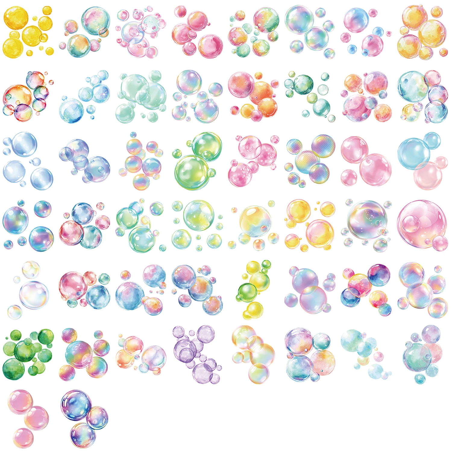 50 قطعة من ملصقات القرطاسية Kawaii الملونة ذات الطابع الفقاعي لمستلزمات سكرابوكينغ ومواد المجلات وملصقات تزيين مجمعة