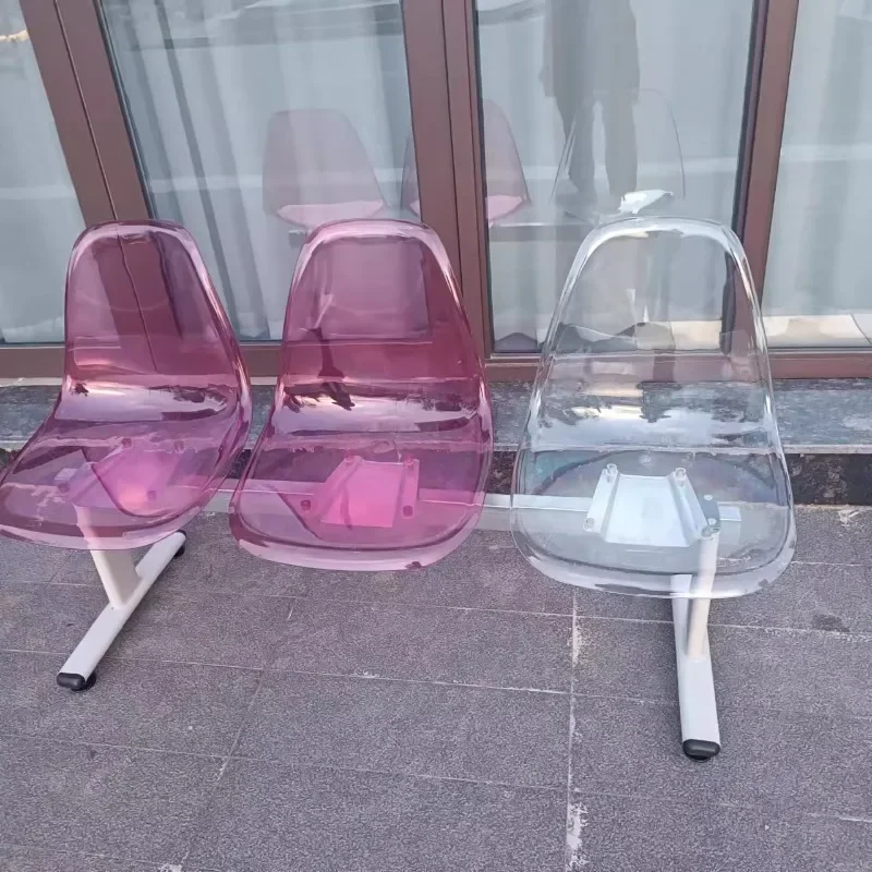 Three-person transparent plastic row chair Square waiting  Hospital bench Station row Stainless steel outdoor