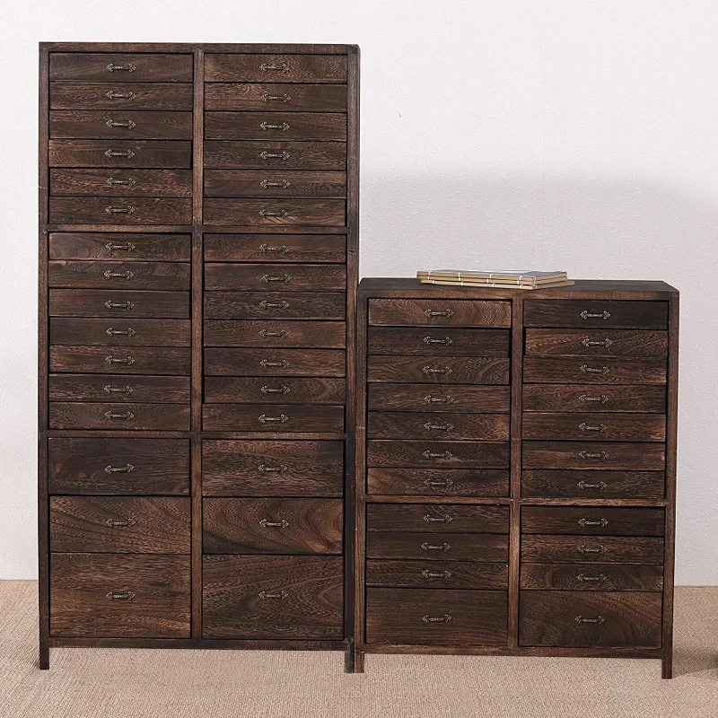 Solid wood Pu'er cinet storage set, multi-layer drawer, black dispenser
