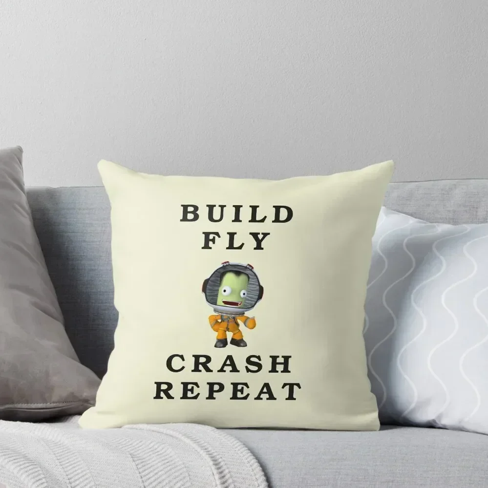 

build fly crash repeat , Kerbal space program , Kerbals , kids cartoon Throw Pillow Cushion Cover For Sofa pillow