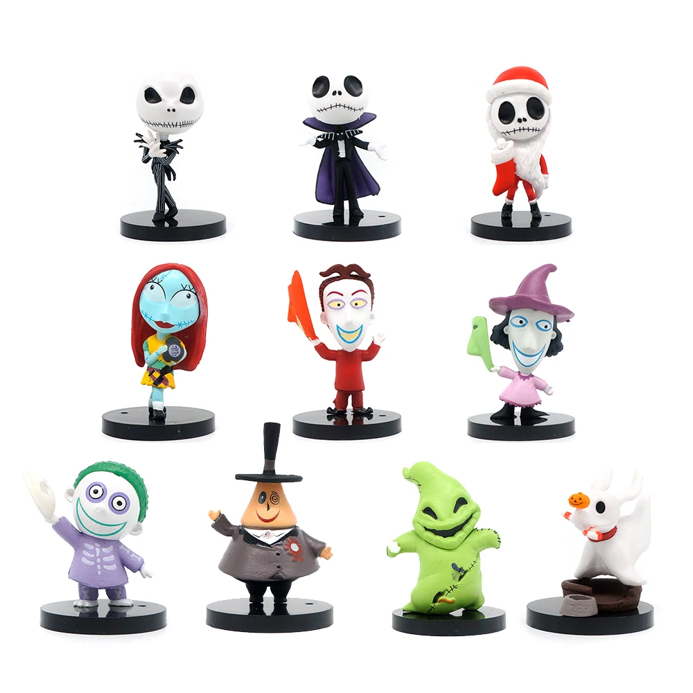 10 Pcs/Lot The Nightmare Before Christmas 6cm Mini Figure Jack Skellington Horrible Funny Halloween Doll Model Ornaments Toys