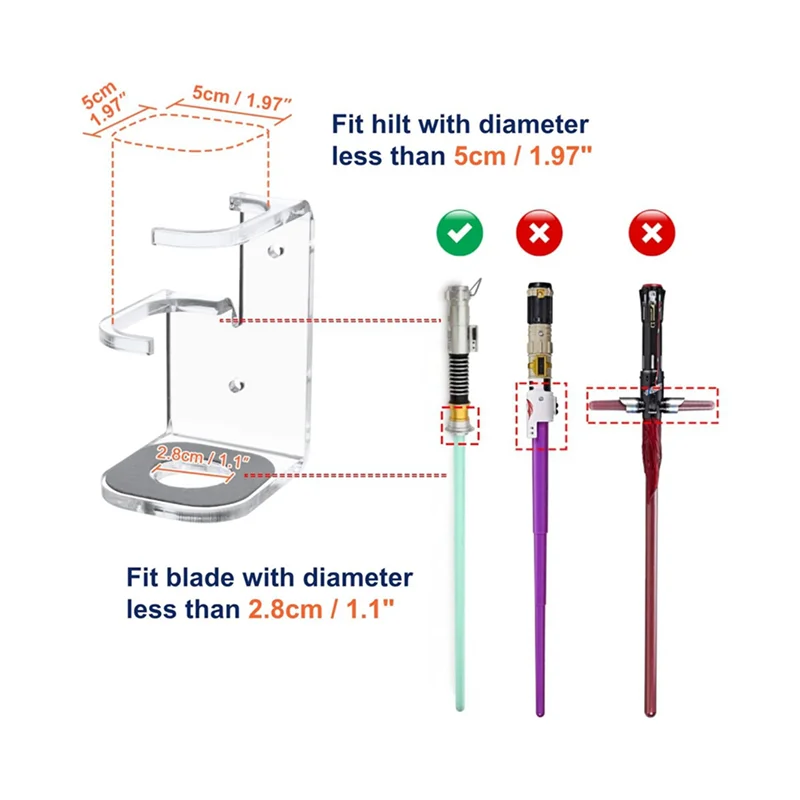 ABWR-2X sabre de luz suporte de montagem na parede acrílico sabres de luz display titular sabre de luz rack de parede gancho com almofada protetora