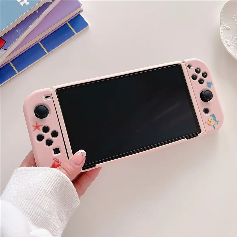 Disney-funda protectora de sirena para Nintendo Switch, carcasa suave para estación de carga, Oled, NS, Protector de cristal