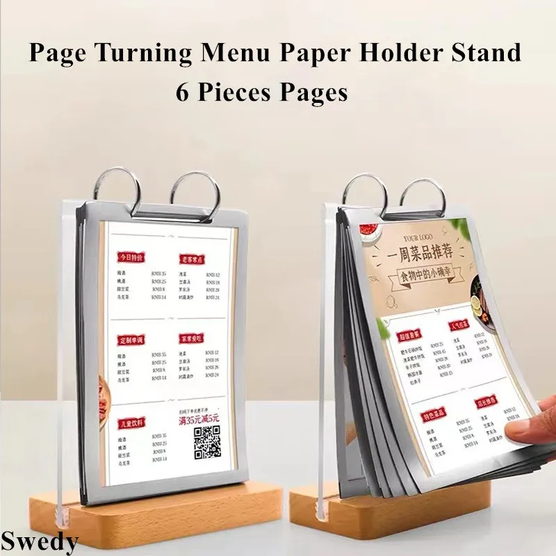 2 Pieces A5 148X210MM Page Turning Acrylic Sign Holder Display Stand Picture Photo Poster Frame Restaurant Menu Paper Holder