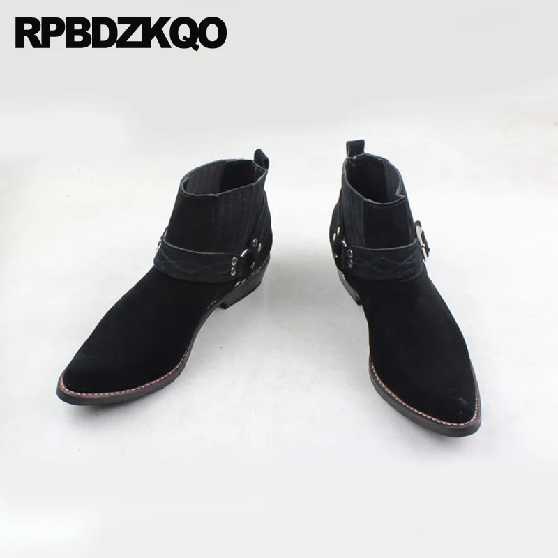 Boots Shoes Chunky Ankle Harness Goodyear Welted Fall Chelsea Plus Size Men Non Slip Motorcycle Suede Handmade On Pointed Toe