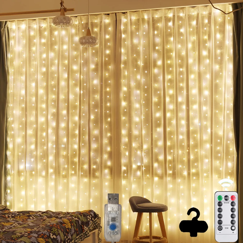 Fairy 3M LED Curtain Garland USB String Lights Room Home Window Decor with Remote 2023 Christmas Wedding 2022 Ramadan Decoration