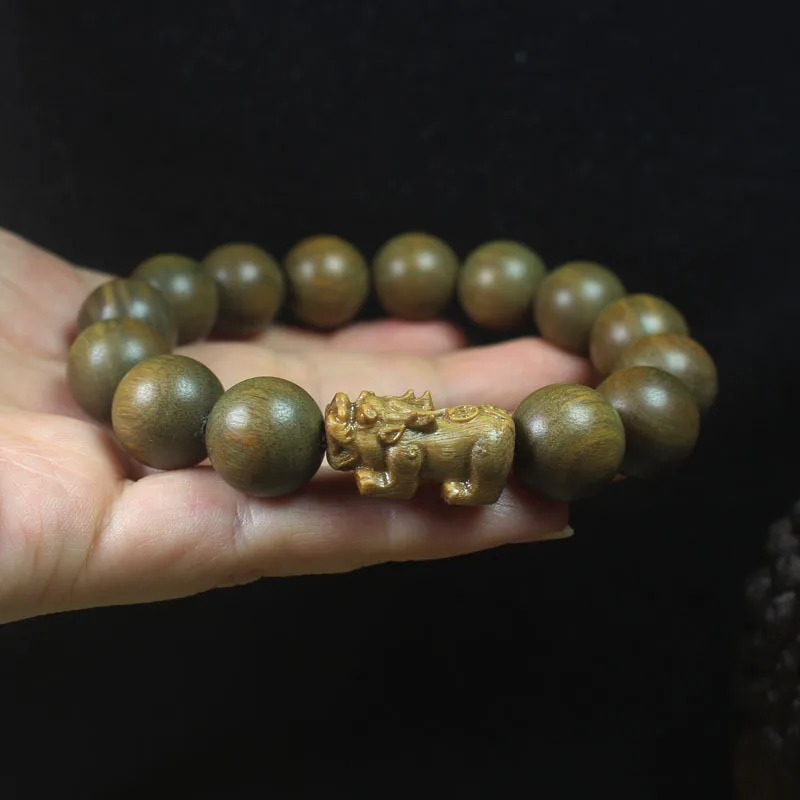 Guajacwood with Fragrance Carving Pixiu Bracelet 15mm Men and Women Crafts National Style Buddha Beads Rosary