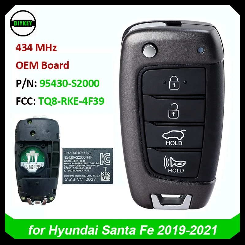 

DIYKEY OEM Board Keyles Smart Remote Key Fob 434MHz for Hyundai Santa Fe 2019 2020 2021 FCC ID : TQ8-RKE-4F39 - 95430-S2000