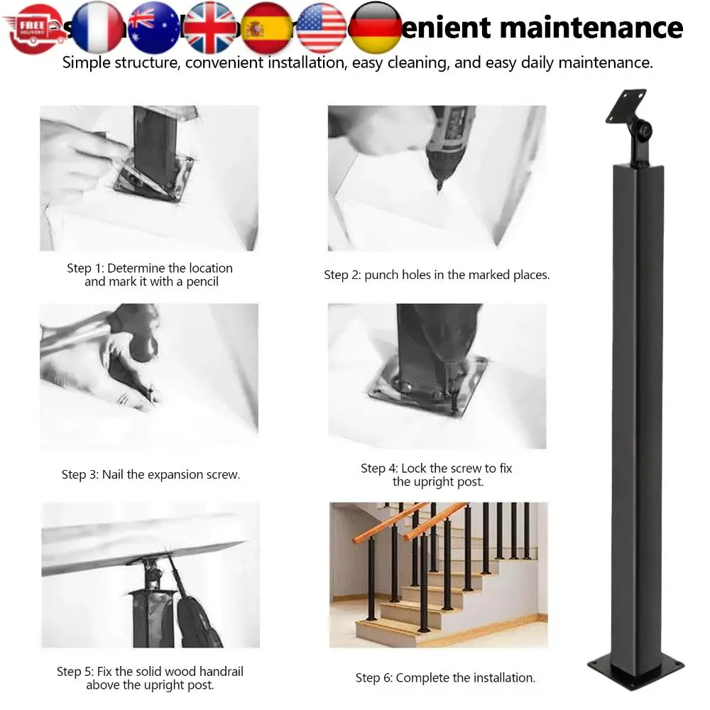 

Опора для лестничных перил 35/37 дюймов с комплектом крепежа 270 ° Регулируемая (поручень в комплект не входит) для террасы, веранды, уличных ступеней