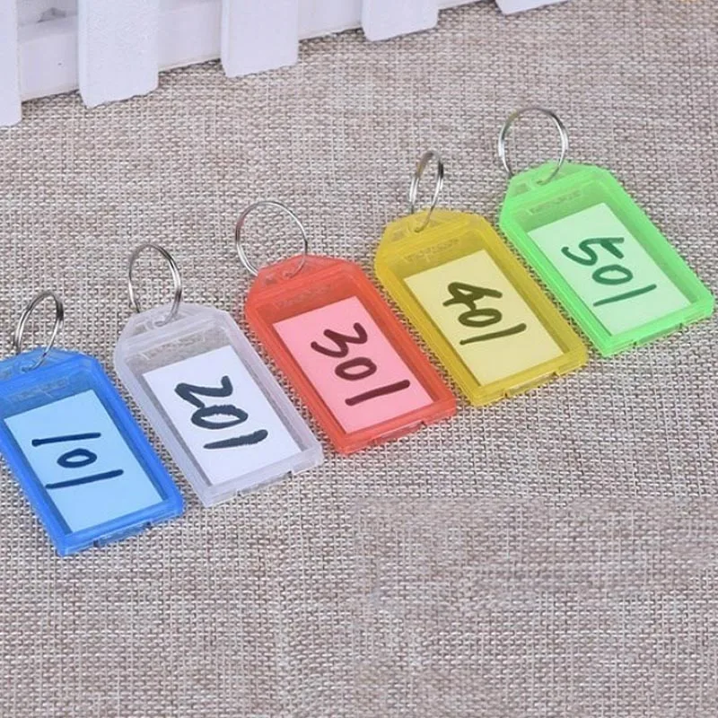5–100 Stück Schlüsselanhänger, Schlüsselanhänger, Etiketten, Gepäckanhänger mit Spaltring, bunter Kunststoff für DIY, nummerierte Namens-ID-Etiketten, Namensschilder TMZ – Detail 6