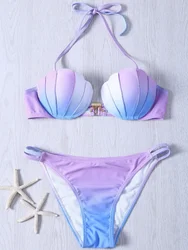 Bikini de conchas de perlas degradadas para mujer, traje de baño Sexy de realce, bañador de vendaje cruzado, ropa de playa de dos piezas