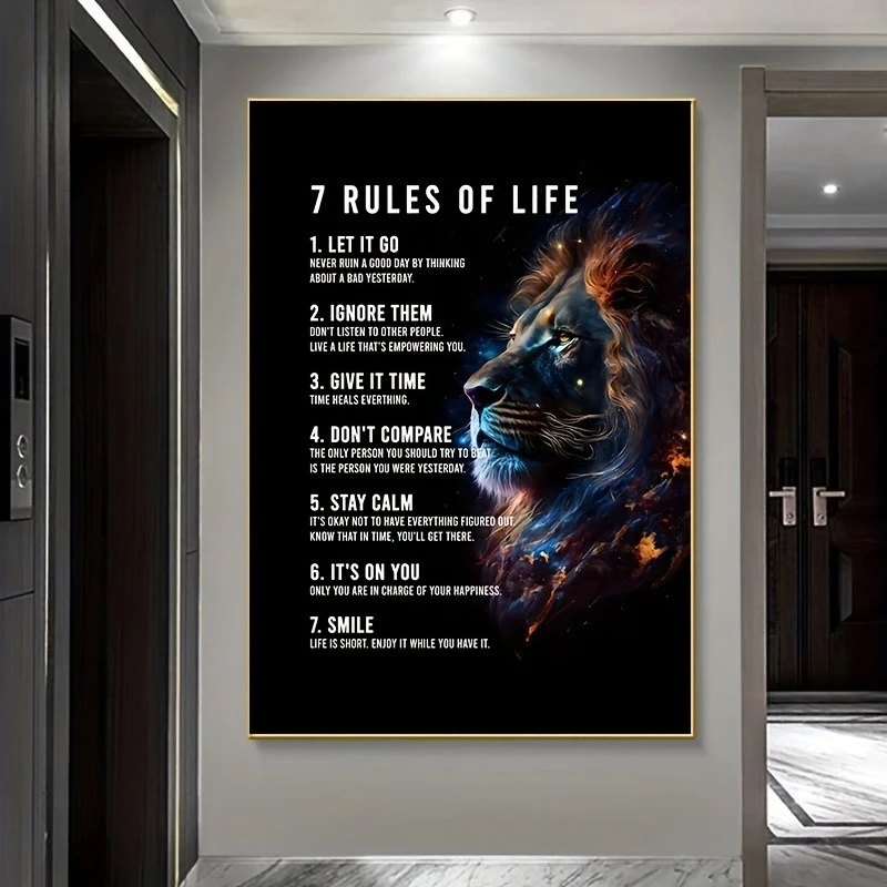 Animal Lion Art Poster Prints 7 Rules of Life Canvas Painting Inspirational Quotes Wall Art Picture for Living Room Home Decor