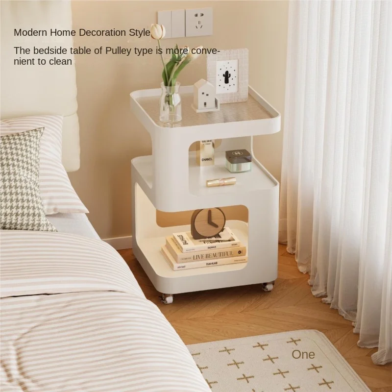 Realife New Bedroom Creative Bedside Cabinet Modern And Simple Storage Rack Iron Movable Edge Table With 360 Degree Rotation